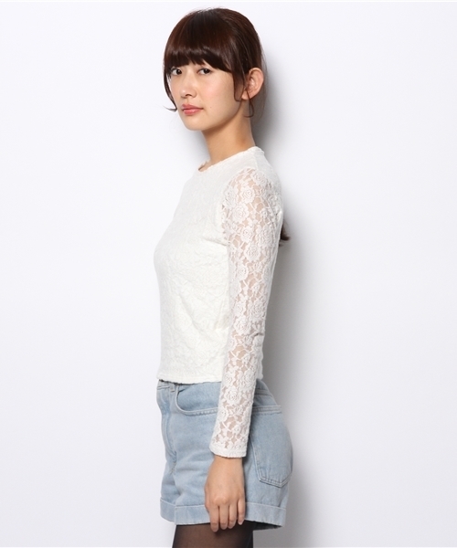 WEGO（ウィゴー）の「WEGO/起毛レースロングTシャツ（Tシャツ/カットソー・レディース・オフホワイト/ブラック/ネイビー・FREE）」の5枚目の写真