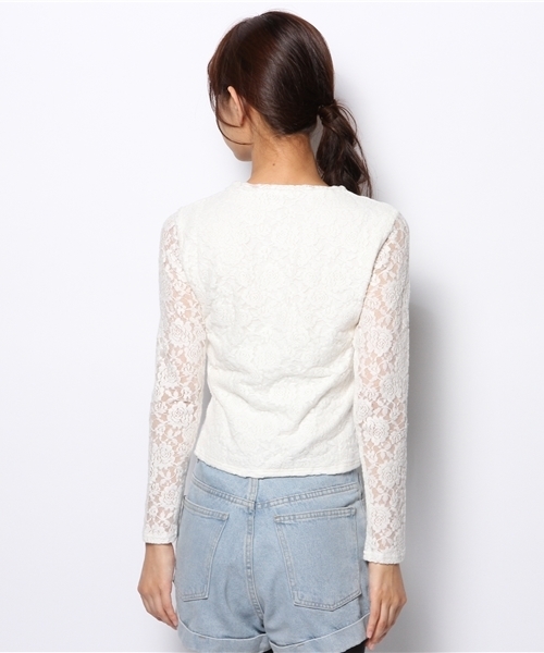 WEGO（ウィゴー）の「WEGO/起毛レースロングTシャツ（Tシャツ/カットソー・レディース・オフホワイト/ブラック/ネイビー・FREE）」の6枚目の写真