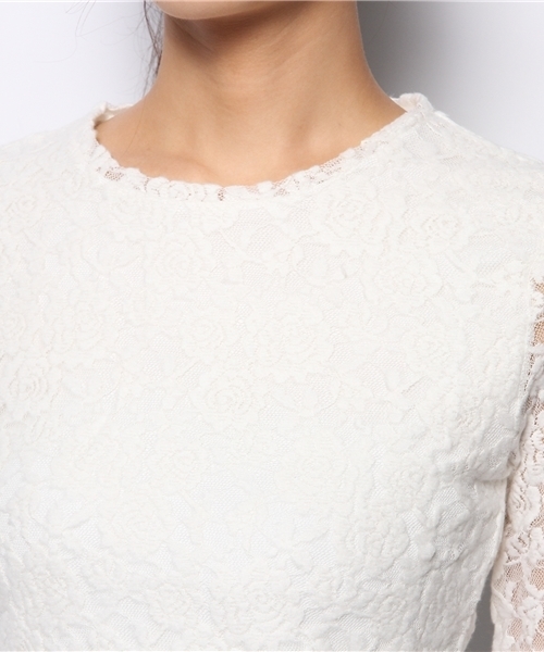 WEGO（ウィゴー）の「WEGO/起毛レースロングTシャツ（Tシャツ/カットソー・レディース・オフホワイト/ブラック/ネイビー・FREE）」の7枚目の写真