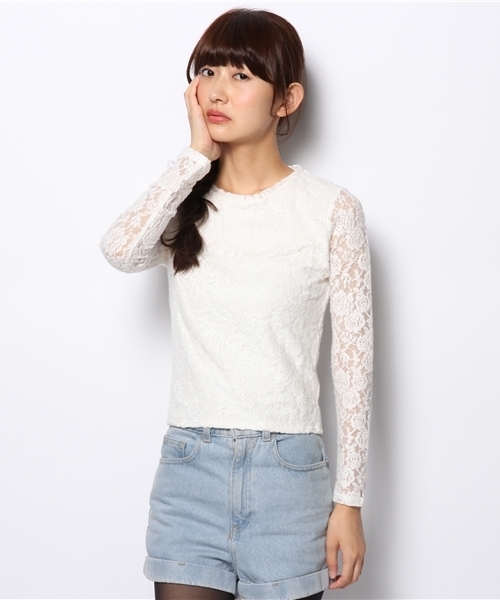 WEGO（ウィゴー）の「WEGO/起毛レースロングTシャツ（Tシャツ/カットソー・レディース・オフホワイト/ブラック/ネイビー・FREE）」の10枚目の写真