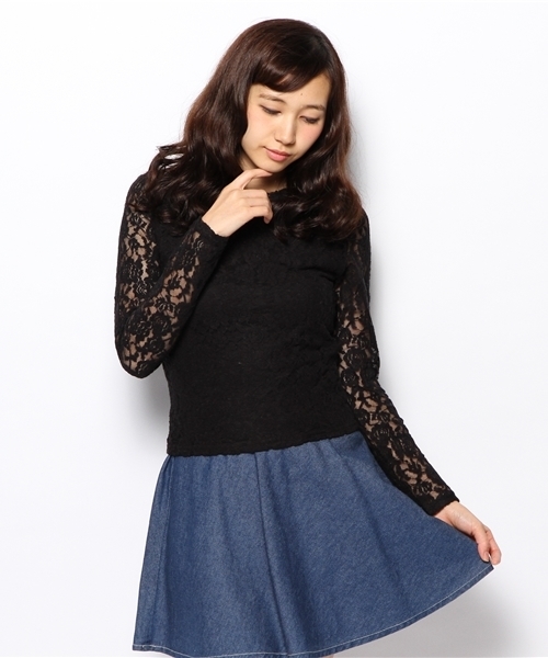 WEGO（ウィゴー）の「WEGO/起毛レースロングTシャツ（Tシャツ/カットソー・レディース・オフホワイト/ブラック/ネイビー・FREE）」の11枚目の写真