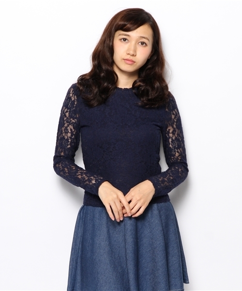 WEGO（ウィゴー）の「WEGO/起毛レースロングTシャツ（Tシャツ/カットソー・レディース・オフホワイト/ブラック/ネイビー・FREE）」の12枚目の写真