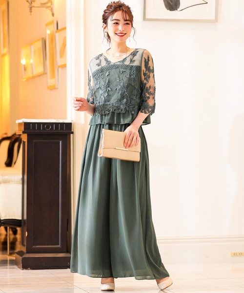 レースセットアップ結婚式ワイドパンツドレス（パンツドレス）｜Fashion Letter（ファッションレター）