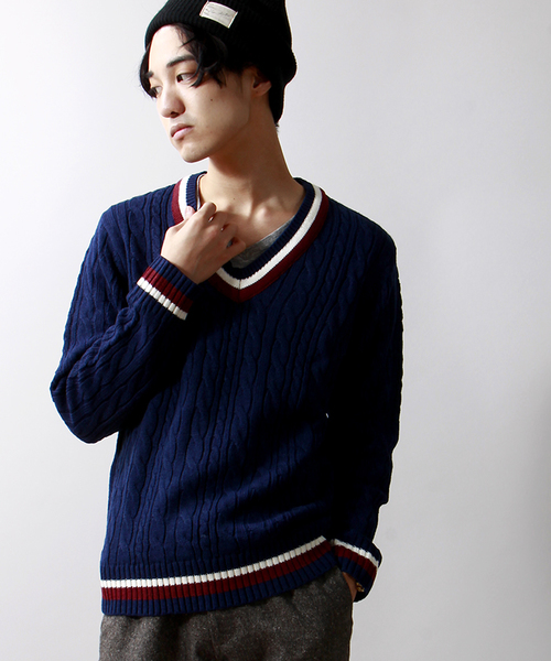 WEGO（ウィゴー）の「WEGO/チルデンニット（ニット/セーター・メンズ・オフホワイト/ベージュ/ネイビー/ロイヤルブルー・LARGE/MEDIUM）」の3枚目の写真