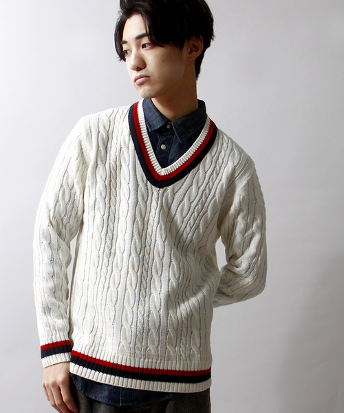 WEGO（ウィゴー）の「WEGO/チルデンニット（ニット/セーター・メンズ・オフホワイト/ベージュ/ネイビー/ロイヤルブルー・LARGE/MEDIUM）」の2枚目の写真