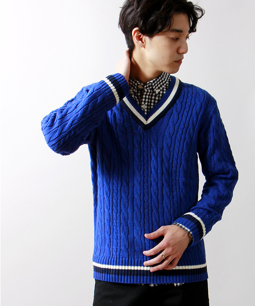 WEGO（ウィゴー）の「WEGO/チルデンニット（ニット/セーター・メンズ・オフホワイト/ベージュ/ネイビー/ロイヤルブルー・LARGE/MEDIUM）」の4枚目の写真