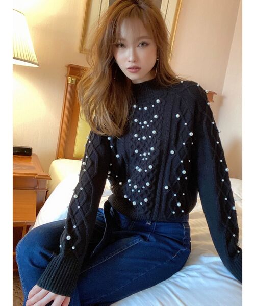 RESEXXY(リゼクシー)の「ケーブルパールニットトップス(ニット/セーター・レディース・ブラック/ベージュ/オフホワイト/ピンク・FREE)」の9枚目の写真