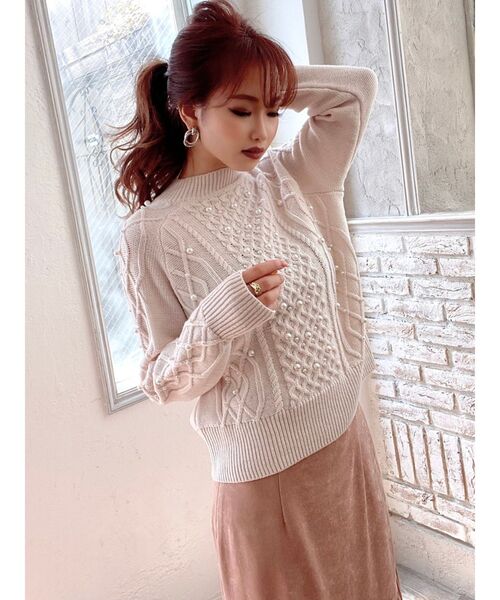 RESEXXY(リゼクシー)の「ケーブルパールニットトップス(ニット/セーター・レディース・ブラック/ベージュ/オフホワイト/ピンク・FREE)」の7枚目の写真