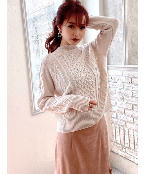 RESEXXY(リゼクシー)の「ケーブルパールニットトップス(ニット/セーター・レディース・ブラック/ベージュ/オフホワイト/ピンク・FREE)」の13枚目の写真