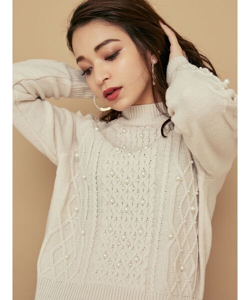 RESEXXY(リゼクシー)の「ケーブルパールニットトップス(ニット/セーター・レディース・ブラック/ベージュ/オフホワイト/ピンク・FREE)」の6枚目の写真