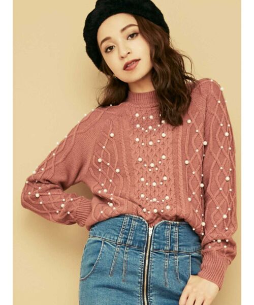 RESEXXY(リゼクシー)の「ケーブルパールニットトップス(ニット/セーター・レディース・ブラック/ベージュ/オフホワイト/ピンク・FREE)」の10枚目の写真