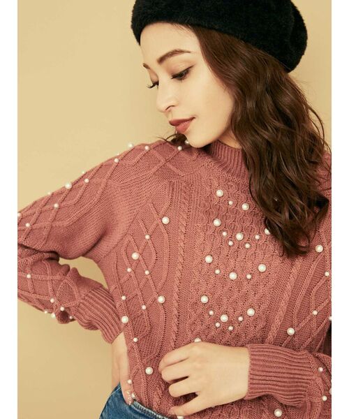 RESEXXY(リゼクシー)の「ケーブルパールニットトップス(ニット/セーター・レディース・ブラック/ベージュ/オフホワイト/ピンク・FREE)」の12枚目の写真