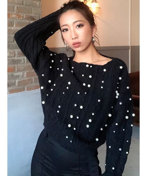 RESEXXY(リゼクシー)の「ケーブルパールニットトップス(ニット/セーター・レディース・ブラック/ベージュ/オフホワイト/ピンク・FREE)」の16枚目の写真