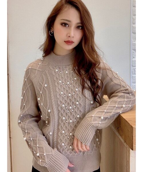 RESEXXY(リゼクシー)の「ケーブルパールニットトップス(ニット/セーター・レディース・ブラック/ベージュ/オフホワイト/ピンク・FREE)」の18枚目の写真