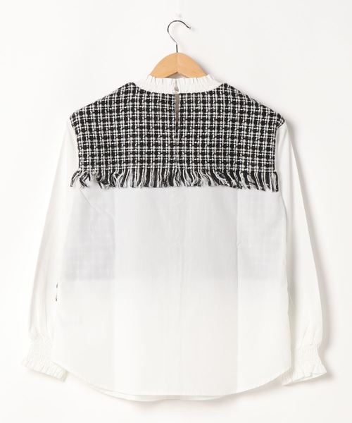 GeeRA（ジーラ）の「《インスタグラマーてらさん着用》ツイード切替デザイントップス（シャツ/ブラウス・レディース・ブラック/ベージュ・LARGE/MEDIUM/X-LARGE）」の3枚目の写真