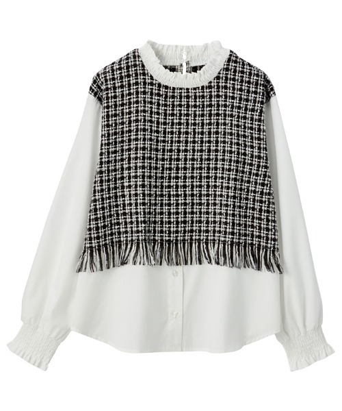 GeeRA（ジーラ）の「《インスタグラマーてらさん着用》ツイード切替デザイントップス（シャツ/ブラウス・レディース・ブラック/ベージュ・LARGE/MEDIUM/X-LARGE）」の11枚目の写真