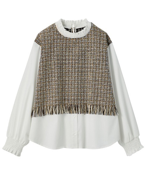 GeeRA（ジーラ）の「《インスタグラマーてらさん着用》ツイード切替デザイントップス（シャツ/ブラウス・レディース・ブラック/ベージュ・LARGE/MEDIUM/X-LARGE）」の8枚目の写真