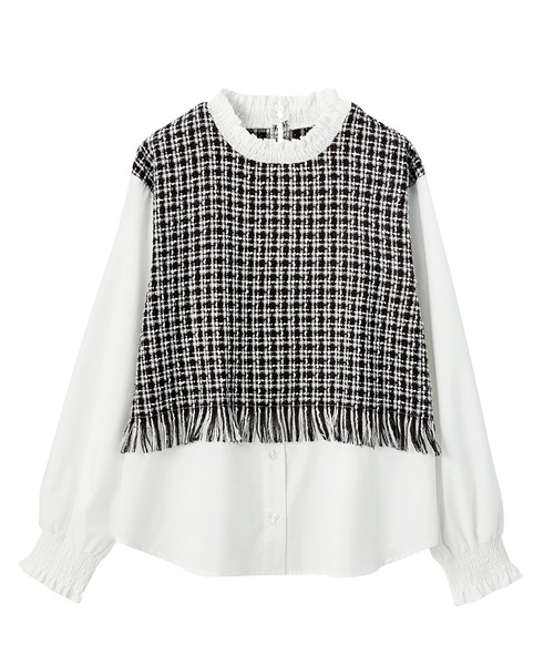 GeeRA（ジーラ）の「《インスタグラマーてらさん着用》ツイード切替デザイントップス（シャツ/ブラウス・レディース・ブラック/ベージュ・LARGE/MEDIUM/X-LARGE）」の20枚目の写真