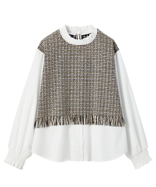 GeeRA（ジーラ）の「《インスタグラマーてらさん着用》ツイード切替デザイントップス（シャツ/ブラウス・レディース・ブラック/ベージュ・LARGE/MEDIUM/X-LARGE）」の17枚目の写真