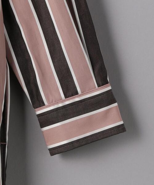 TICCA ティッカ ストライプ ノーカラー シャツワンピース グリーン TICCA（ティッカ）の「＜TICCA（ティッカ）＞ストライプ ノー