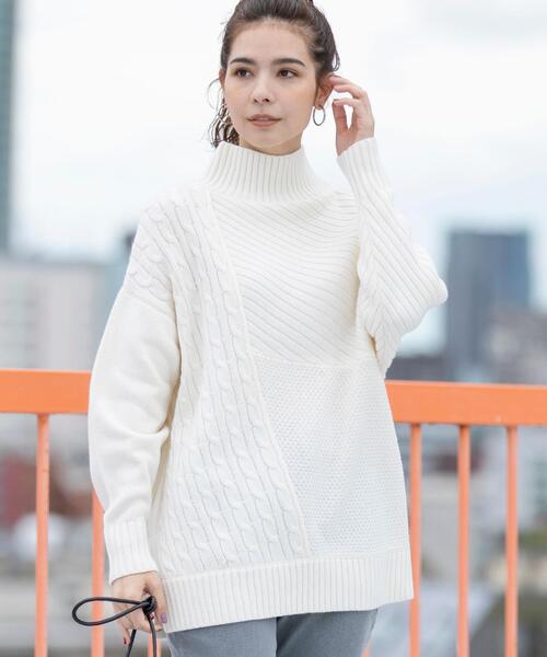 coen（コーエン）の「切り替えパターンワイドニット（ニット/セーター・レディース・オフホワイト/ベージュ・FREE）」の22枚目の写真