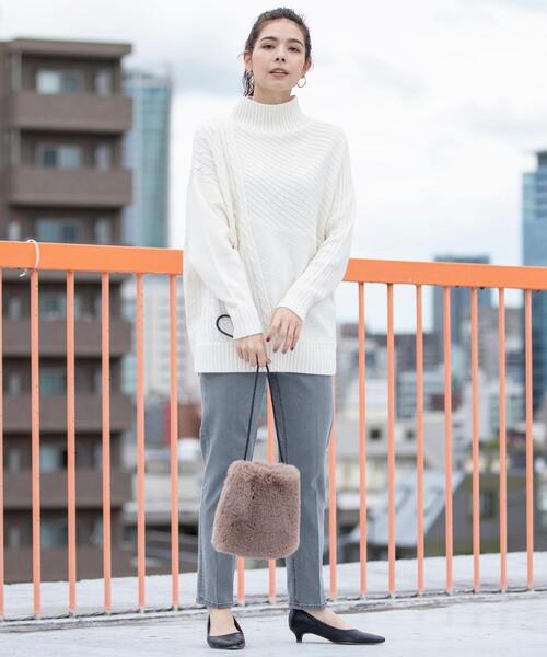 coen（コーエン）の「切り替えパターンワイドニット（ニット/セーター・レディース・オフホワイト/ベージュ・FREE）」の19枚目の写真