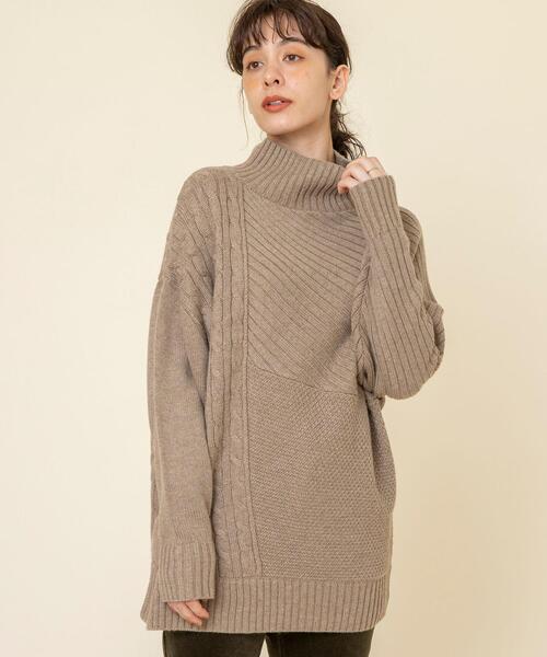 coen（コーエン）の「切り替えパターンワイドニット（ニット/セーター・レディース・オフホワイト/ベージュ・FREE）」の17枚目の写真