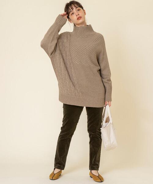 coen（コーエン）の「切り替えパターンワイドニット（ニット/セーター・レディース・オフホワイト/ベージュ・FREE）」の9枚目の写真