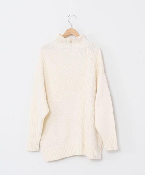 coen（コーエン）の「切り替えパターンワイドニット（ニット/セーター・レディース・オフホワイト/ベージュ・FREE）」の4枚目の写真