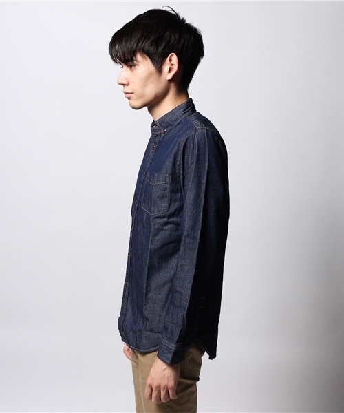 GIORDANO（ジョルダーノ）の「[GIORDANO]コットンデニム長袖シャツ（シャツ/ブラウス・メンズ・ホワイト/インディゴブルー/ライトインディゴブルー・MEDIUM/LARGE）」の5枚目の写真