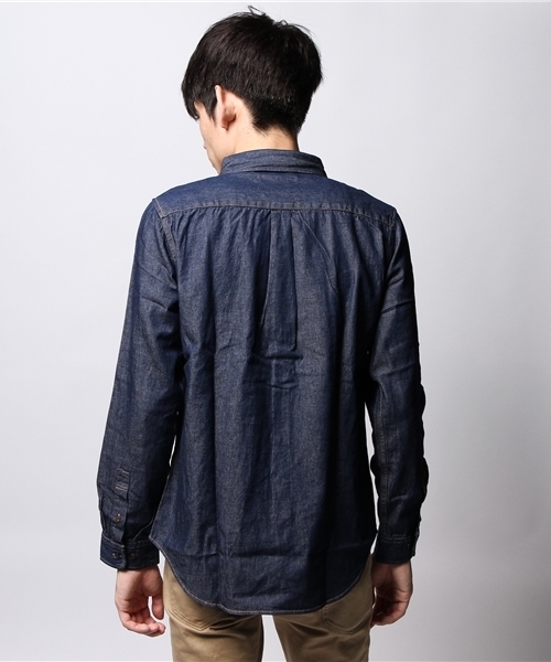 GIORDANO（ジョルダーノ）の「[GIORDANO]コットンデニム長袖シャツ（シャツ/ブラウス・メンズ・ホワイト/インディゴブルー/ライトインディゴブルー・MEDIUM/LARGE）」の6枚目の写真