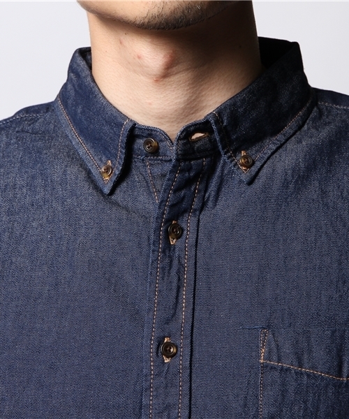 GIORDANO（ジョルダーノ）の「[GIORDANO]コットンデニム長袖シャツ（シャツ/ブラウス・メンズ・ホワイト/インディゴブルー/ライトインディゴブルー・MEDIUM/LARGE）」の7枚目の写真