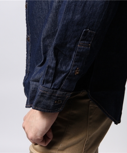 GIORDANO（ジョルダーノ）の「[GIORDANO]コットンデニム長袖シャツ（シャツ/ブラウス・メンズ・ホワイト/インディゴブルー/ライトインディゴブルー・MEDIUM/LARGE）」の8枚目の写真