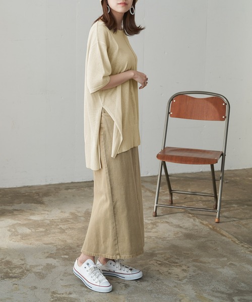 Chaco closet（チャコ クローゼット）の「シアーニットリンキングサイドスリット半袖プルオーバー（ニット/セーター・レディース・ブラック/ブラウン/ピンク/マスタード/グリーン系その他/キナリ・FREE）」の10枚目の写真