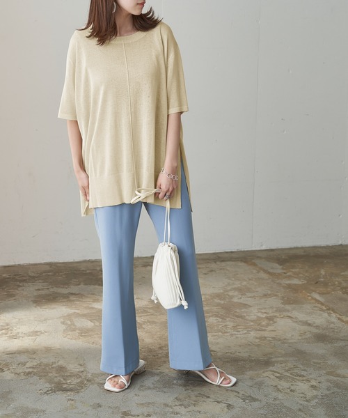 Chaco closet（チャコ クローゼット）の「シアーニットリンキングサイドスリット半袖プルオーバー（ニット/セーター・レディース・ブラック/ブラウン/ピンク/マスタード/グリーン系その他/キナリ・FREE）」の12枚目の写真