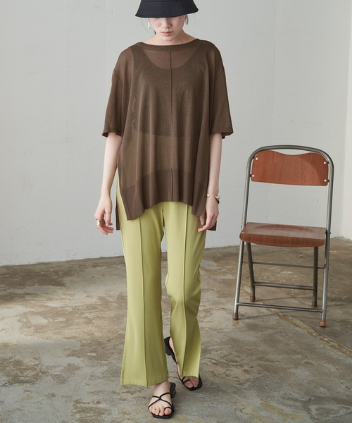 Chaco closet（チャコ クローゼット）の「シアーニットリンキングサイドスリット半袖プルオーバー（ニット/セーター・レディース・ブラック/ブラウン/ピンク/マスタード/グリーン系その他/キナリ・FREE）」の16枚目の写真