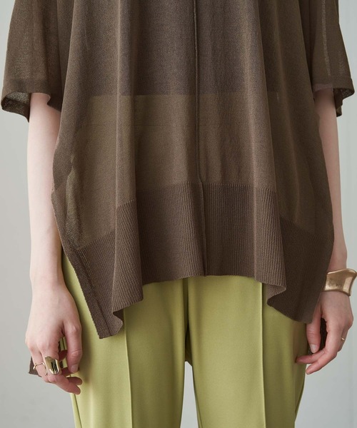 Chaco closet（チャコ クローゼット）の「シアーニットリンキングサイドスリット半袖プルオーバー（ニット/セーター・レディース・ブラック/ブラウン/ピンク/マスタード/グリーン系その他/キナリ・FREE）」の18枚目の写真