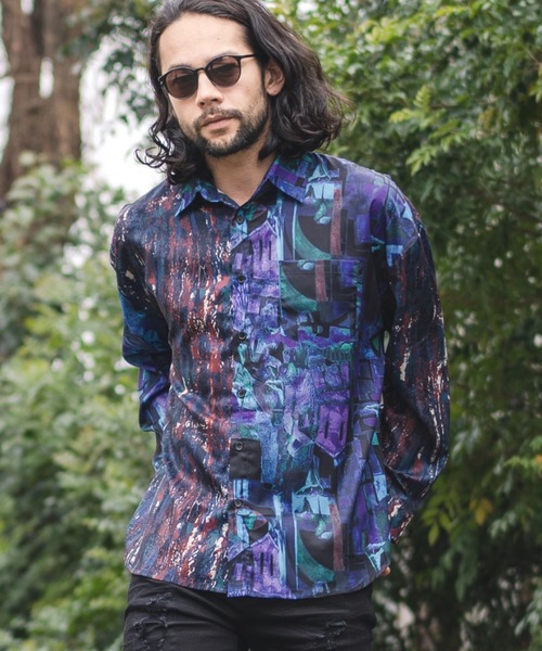 CAMBIO(カンビオ)の「ms4612-Crazy Pattern Polyester Long Sleeve Shirts シャツ(シャツ/ブラウス・メンズ・カラフル・M/L)」の2枚目の写真