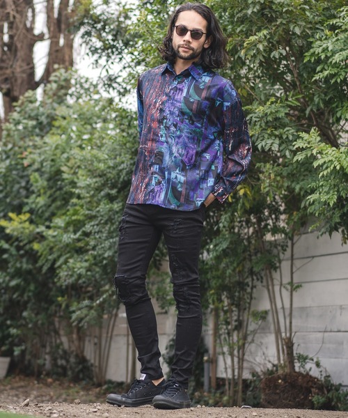 CAMBIO(カンビオ)の「ms4612-Crazy Pattern Polyester Long Sleeve Shirts シャツ(シャツ/ブラウス・メンズ・カラフル・M/L)」の5枚目の写真