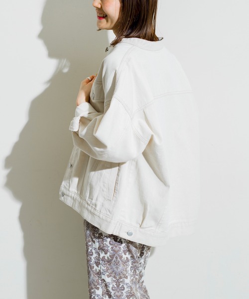 prose verse（プロズヴェール）の「ノーカラーデニムジャケット（デニムジャケット・レディース・ブラック/ブルー/アイボリー・ﾌﾘ-）」の14枚目の写真