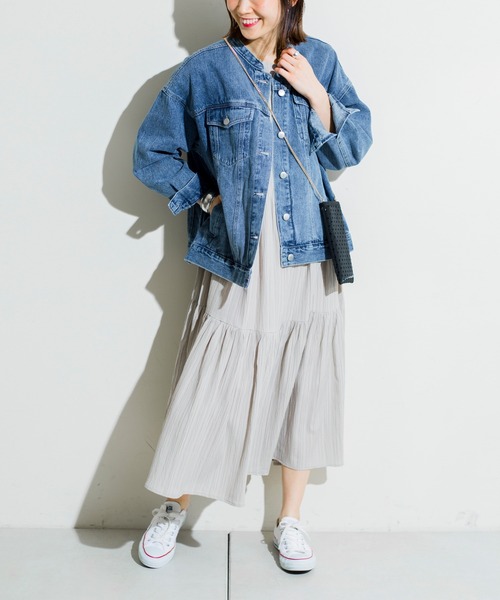 prose verse（プロズヴェール）の「ノーカラーデニムジャケット（デニムジャケット・レディース・ブラック/ブルー/アイボリー・ﾌﾘ-）」の18枚目の写真