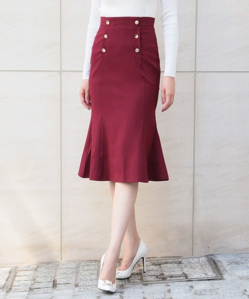 Julia Boutique（ジュリアブティック）の「ダブルボタンマーメイドスカート/21022（スカート・レディース・ホワイト/ブラック/ピンク/ベージュ/ボルドー/ネイビー・ONE）」の6枚目の写真