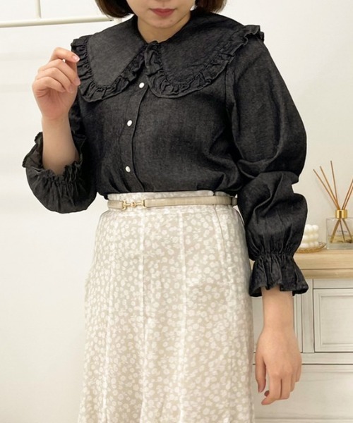 apres jour(アプレジュール)の「デニムフリルブラウス【ZOZOTOWN限定アイテム】(シャツ/ブラウス・レディース・インディゴブルー/サックスブルー/ブラック・フリー/X-LARGE)」の5枚目の写真