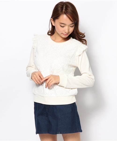 one after another NICE CLAUP（ワンアフターアナザーナイスクラップ）の「【ナイスクラップ】レースプリプリプルオーバー（Tシャツ/カットソー・レディース・ブラック/オフホワイト/トップグレー/ラベンダー・FREE）」の2枚目の写真