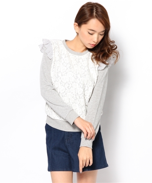 one after another NICE CLAUP（ワンアフターアナザーナイスクラップ）の「【ナイスクラップ】レースプリプリプルオーバー（Tシャツ/カットソー・レディース・ブラック/オフホワイト/トップグレー/ラベンダー・FREE）」の3枚目の写真