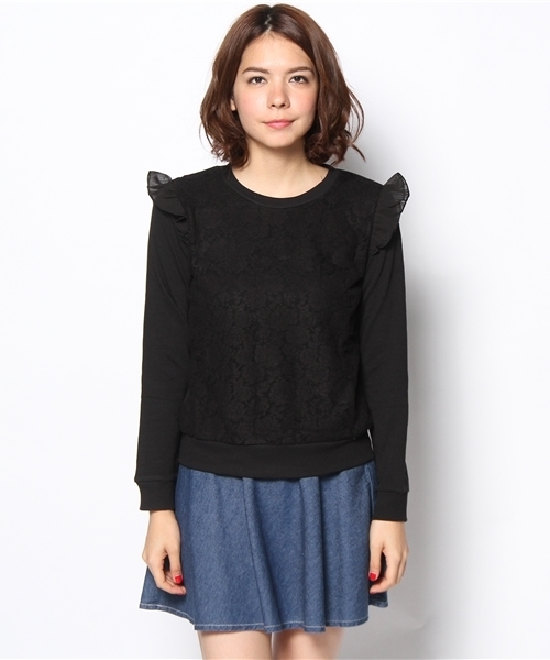 one after another NICE CLAUP（ワンアフターアナザーナイスクラップ）の「【ナイスクラップ】レースプリプリプルオーバー（Tシャツ/カットソー・レディース・ブラック/オフホワイト/トップグレー/ラベンダー・FREE）」の9枚目の写真