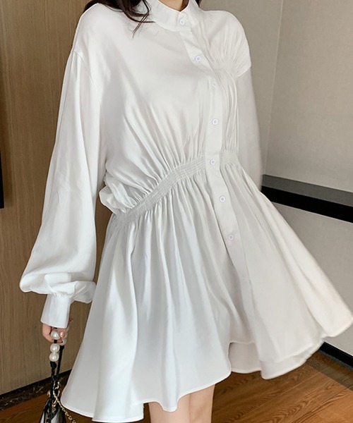 Bifrost（ビフレスト）の「シャーリングシャツワンピース（シャツワンピース・レディース・ホワイト/ブラック・FREE）」の11枚目の写真