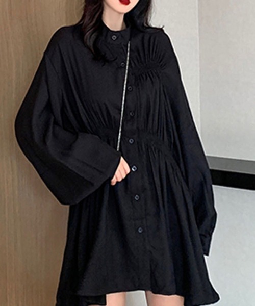 Bifrost（ビフレスト）の「シャーリングシャツワンピース（シャツワンピース・レディース・ホワイト/ブラック・FREE）」の16枚目の写真