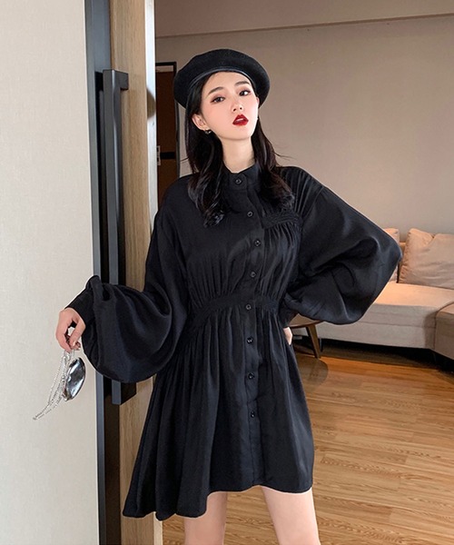 Bifrost（ビフレスト）の「シャーリングシャツワンピース（シャツワンピース・レディース・ホワイト/ブラック・FREE）」の12枚目の写真