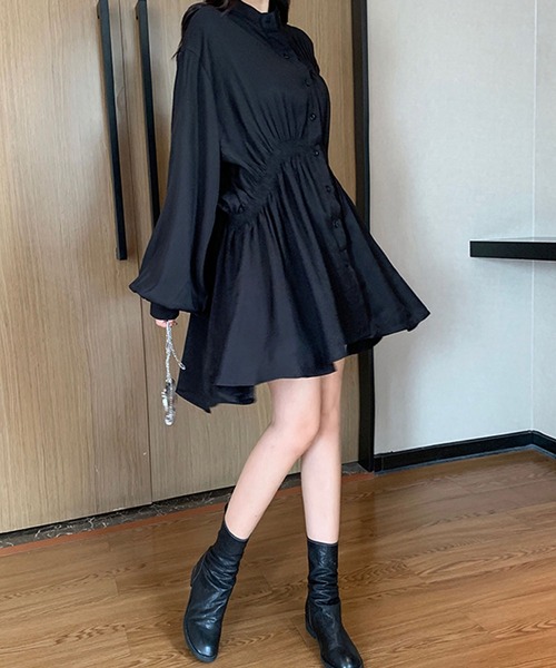 Bifrost（ビフレスト）の「シャーリングシャツワンピース（シャツワンピース・レディース・ホワイト/ブラック・FREE）」の14枚目の写真